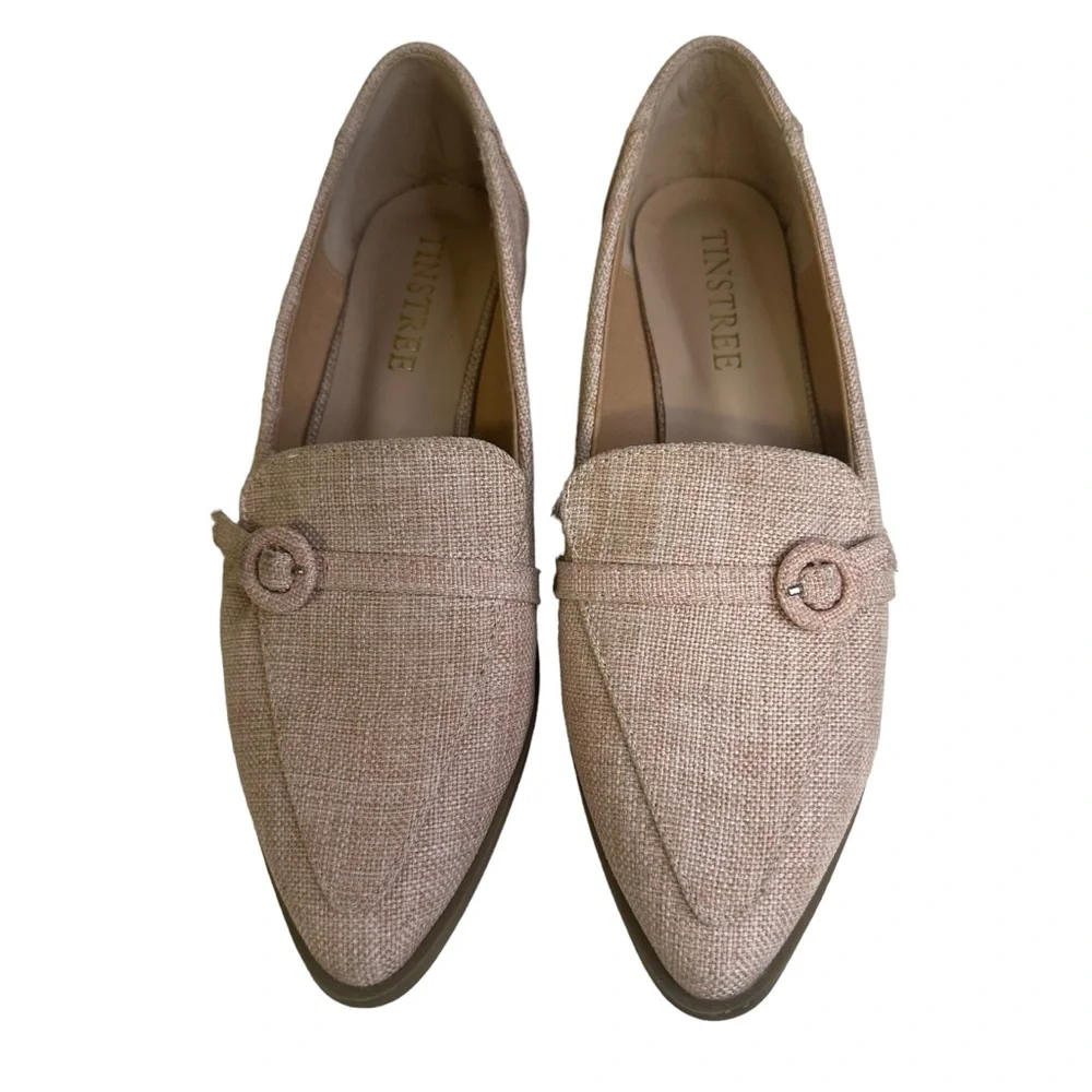 Tinstree Pale Pink Tweed Pointed Toe Slip On Flats Buckle Loafer Shoes Womens 8